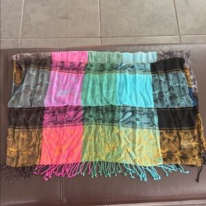 Colorful Patchwork Scarf with Fringe